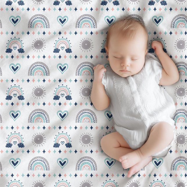 Polar Manta para bebé Pastel Rosa Azul Vibraciones Boho (Pastel Baby Blanket Navy Pink Boho Vibes)