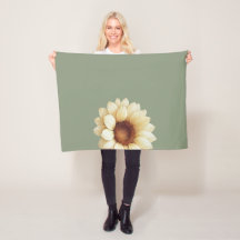 Manta para Lanzar de Girasoles Verde Salvia Floral
