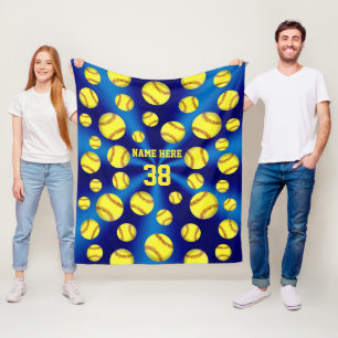 Polar Manta personalizada amarillo del softball del azul