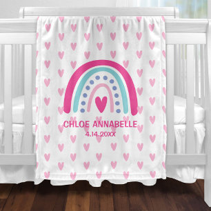 Polar Manta Personalizada Arcoíris y Corazones para Bebé