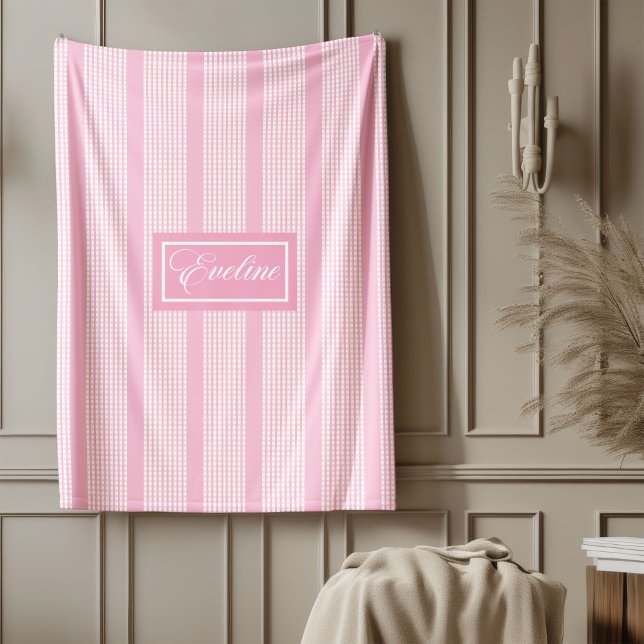 Polar Manta Personalizada Clásica Rosa Cuadro Acento (Personalized Blanket Classic Pink Plaid Accent)