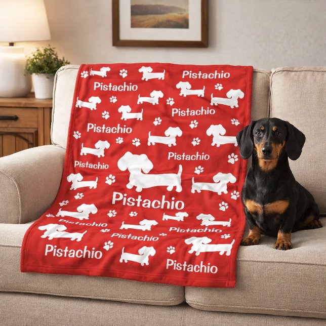 Polar Manta Personalizada Dachshund Perro Salchicha Rojo (Dachshund Wiener Dog Personalized Blanket Red)