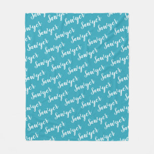 Polar Manta Personalizada de Caligrafía Azul Turquesa co
