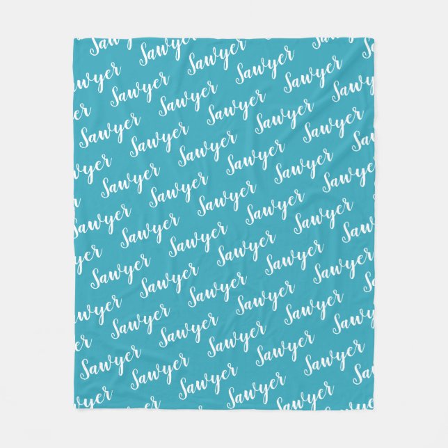 Polar Manta Personalizada de Caligrafía Azul Turquesa co (Anverso)