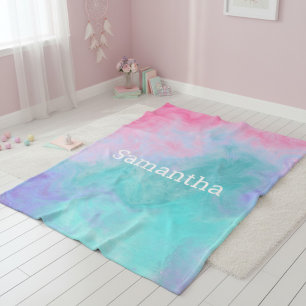 Polar Manta personalizada de felpa con acuarela rosa y a