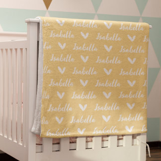 Polar Manta Personalizada de Nombre Amarillo con Corazon