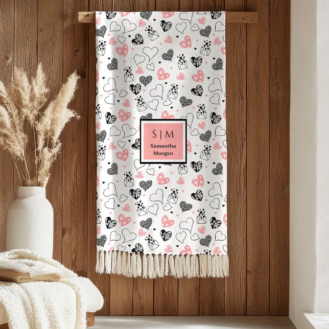 Polar Manta personalizada de San Valentín con texto dibu (Personalized Valentine Gift Blanket Hand Drawn Hearts)