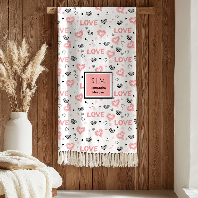 Polar Manta personalizada de San Valentín corazones rosa (saint valentine minimal throw blanket,
valentine's day gift for couples,
personalized custom name Sh)