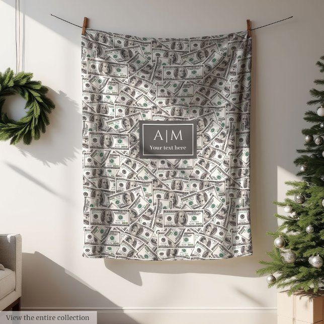 Polar Manta Personalizada Divertida con Patrón de 100 Dó (Funny 100 Dollars Pattern Custom Name Blanket)