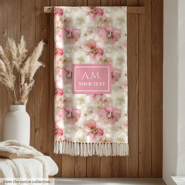 Polar Manta personalizada elegante con toque etéreo de r (Ethereal Blush & Gold Elegant Custom Name Blanket)