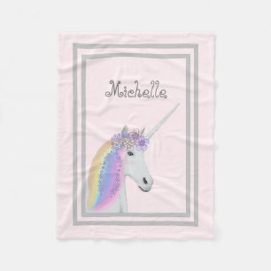 Polar Manta personalizada floral del unicornio del rosa
