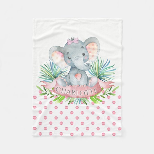 Polar Manta personalizada para bebé niña con elefante (Anverso)