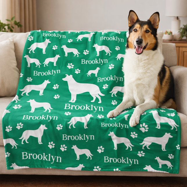 Polar Manta personalizada para perro Collie suave (Collie - smooth hair personalized blanket with collie name and favorite color. Green shown here.)