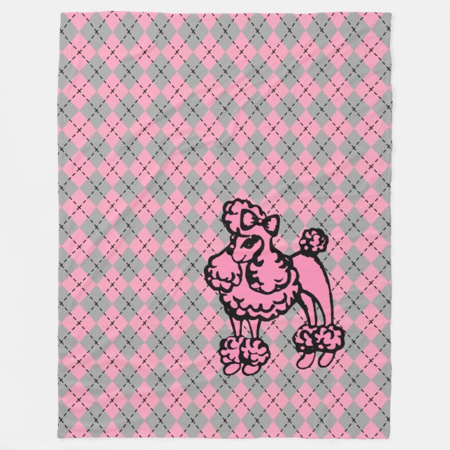 Polar Manta Regalo de Poodle Francés Rosa Argyle Retro (Anverso)