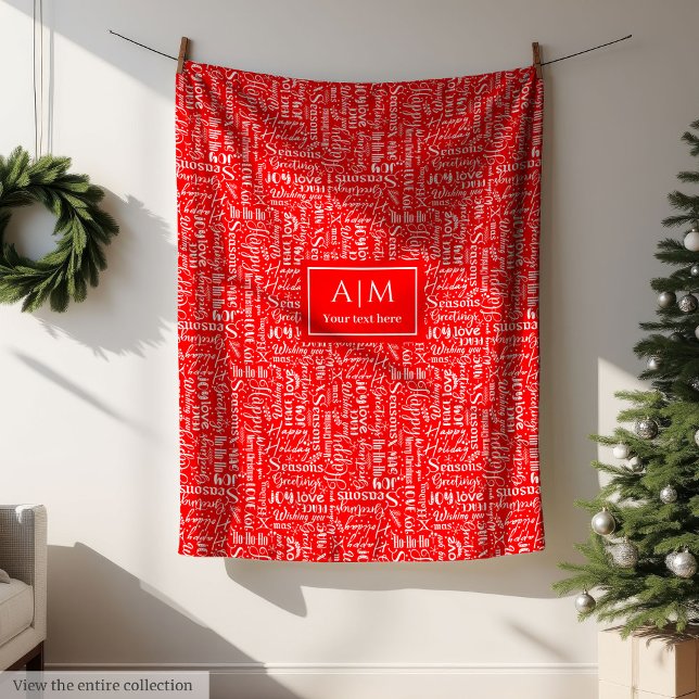 Polar Manta roja festiva con letras de Navidades (Festive red blanket with Christmas lettering)