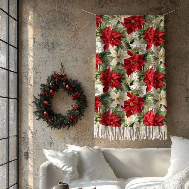 Polar Manta Roja Floral Navideña Acogedora para Acentuar (Cozy Christmas Blanket Red Floral Living Accent)
