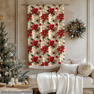 Polar Manta Rústica de Navidad con Flor de Pascua Roja y