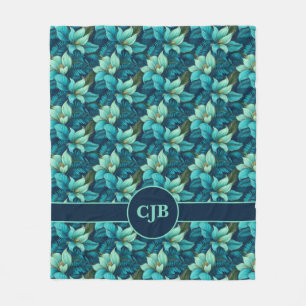 Polar Manta Sherpa Floral Turquesa Azul Personalizable