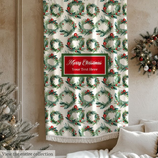 Polar Navidades acuarelas cortan manta de vacaciones (Watercolor Christmas wreaths holiday blanket)