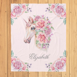 Polar Nombre personalizado manta unicornio floral acuare