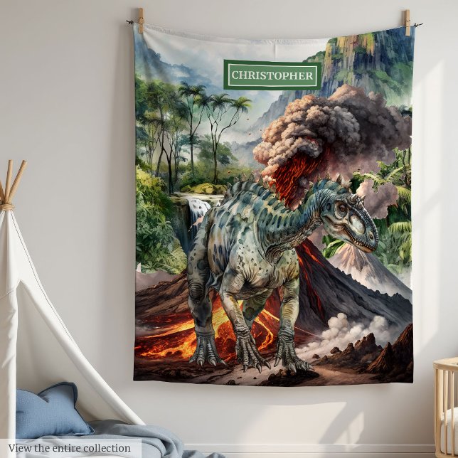 Polar Personalizado de manta de dinosaurio prehistórico  (Personalized Prehistoric Dinosaur Blanket with Name)