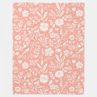Polar Prado floral blanco sobre manta de felpa rosa cora