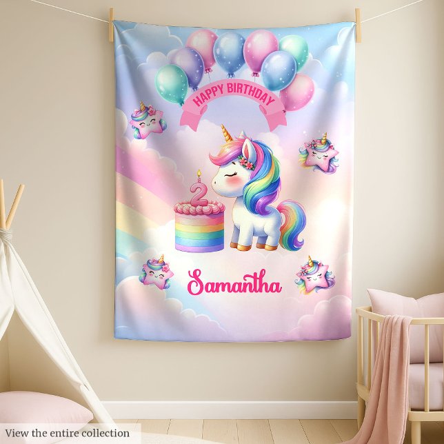 Polar Segundo cumpleaños de la manta de unicornio rosa m (Cute Unicorn Blanket Pink Purple 2nd Birthday)