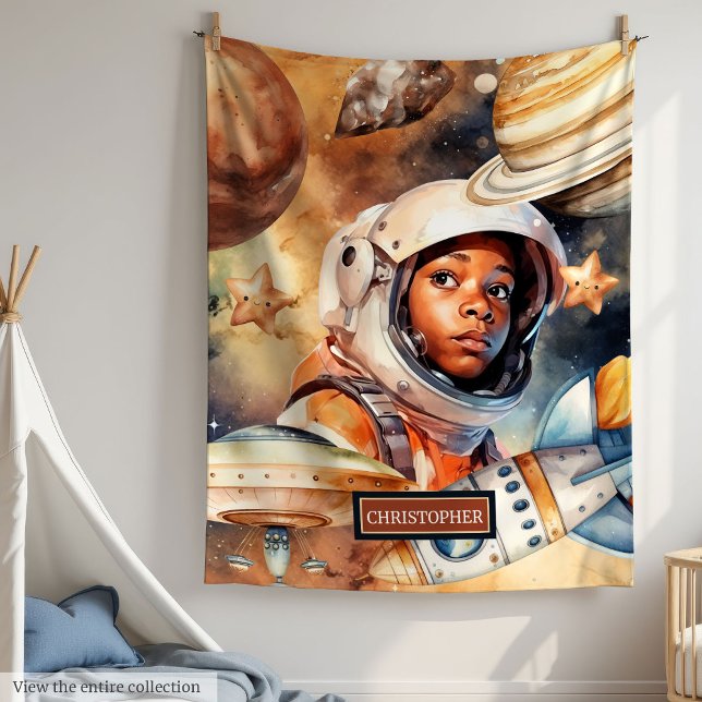 Polar Una manta de astronauta para los niños negros con  (Astronaut Blanket for Black Boys Cute Space Gift)