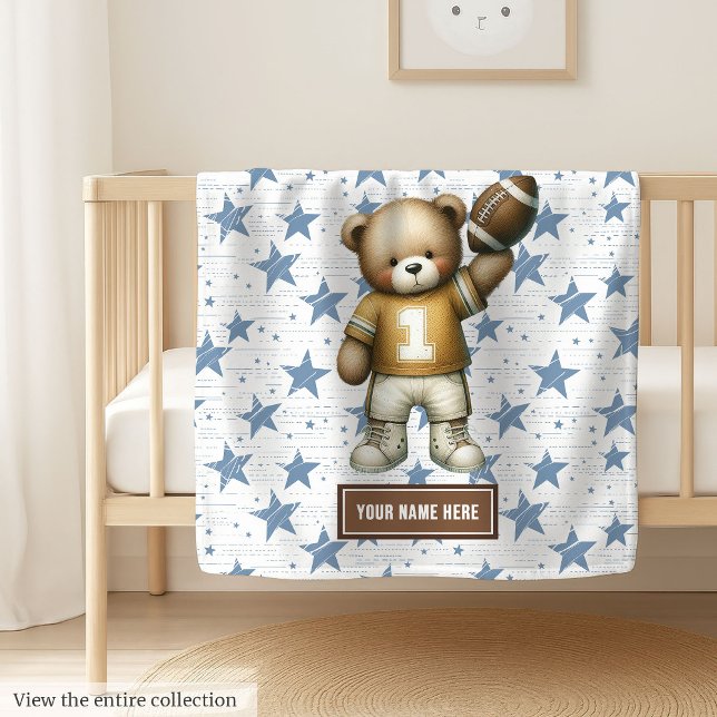 Polar Una manta de fútbol estadounidense personalizada p (Custom teddy bear football blanket, soft and cute boy birthday gift for little ones.)