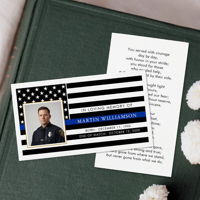 Police Thin Blue Line Photo Sympathy Prayer Card (Subido por el creador)