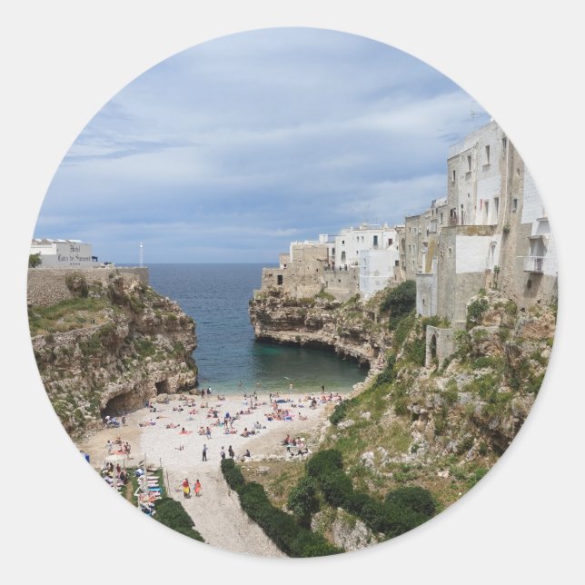 Polignano a Mare city beach round pegatina (Anverso)