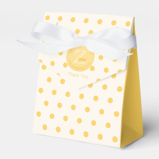 Polka Amarillo Dots Caja del Favor Blanco Amarillo (Front Side)
