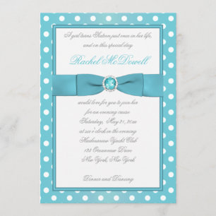 Polka blanco y aqua dulce dieciséis invitaciones
