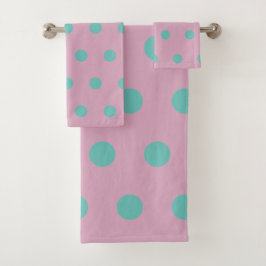 Polka Dot Bath Towels (Pink & Aqua)