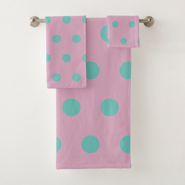 Polka Dot Bath Towels (Pink & Aqua) (In situ)