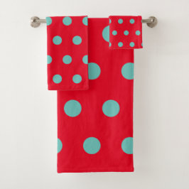 Polka Dot Bath Towels (Red & Aqua)