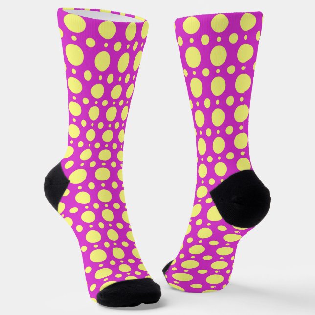 Polka Dot Fun Fun Loco Calcetines en rosa y amaril (Angular)