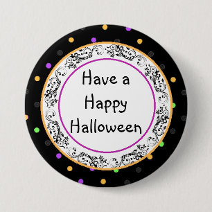 Polka Dot Happy Halloween Botón Negro