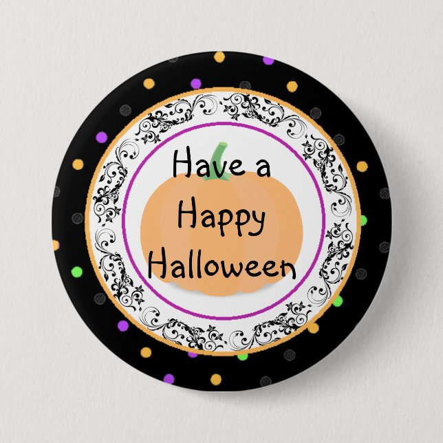 Polka Dot Happy Halloween Botón Negro (Anverso)