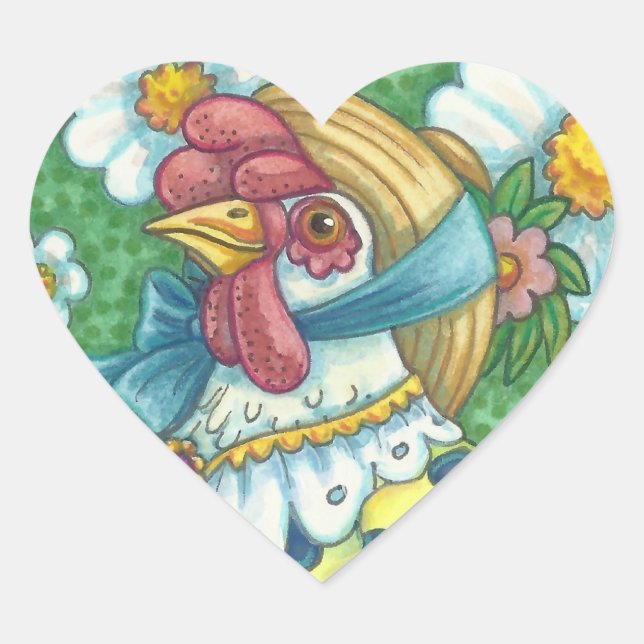 POLKA DOT HEN, corazón de PEGATINAS de pollo, hoja (Anverso)