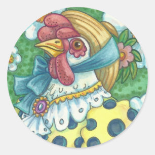 POLKA DOT HEN, PEGATINAS CHICKEN redondos, hoja