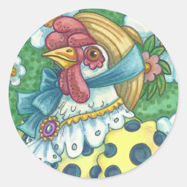 POLKA DOT HEN, PEGATINAS CHICKEN redondos, hoja (Anverso)