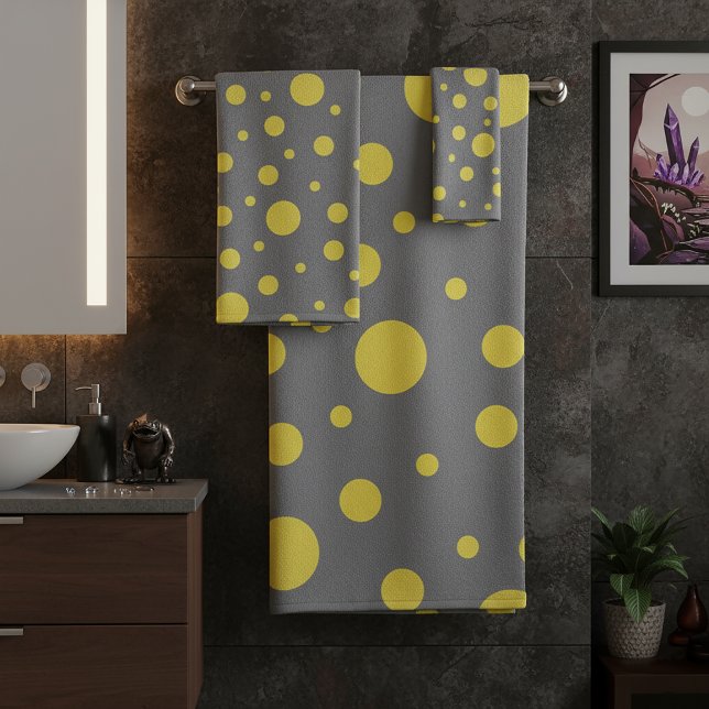 Polka Dot Pattern Yellow Gray (Polka Dot Pattern Yellow Gray Bath Towel Set
)