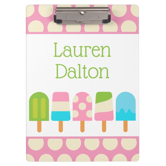 Polka Dot Popsicles Portapapeles Personalizado (Anverso)