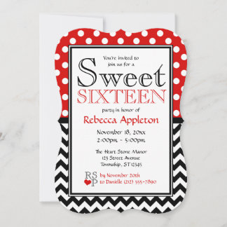 Polka Dot Red & Chevron Dulce Invitaciones Diecisé