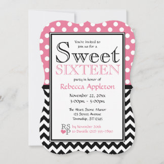 Polka Dot Rosa & Chevron Dulce Invitaciones Diecis
