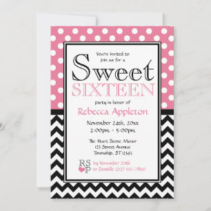 Polka Dot Rosa & Chevron Dulce Invitaciones Diecis