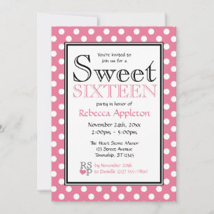 Polka Dot Rosa y Dulce Blanco Dieciséis Invitacion