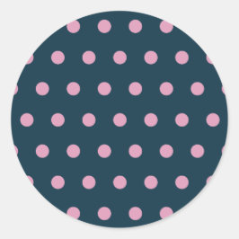 Polka Dot Round Pegatinas Medianoche Azul y rosa s