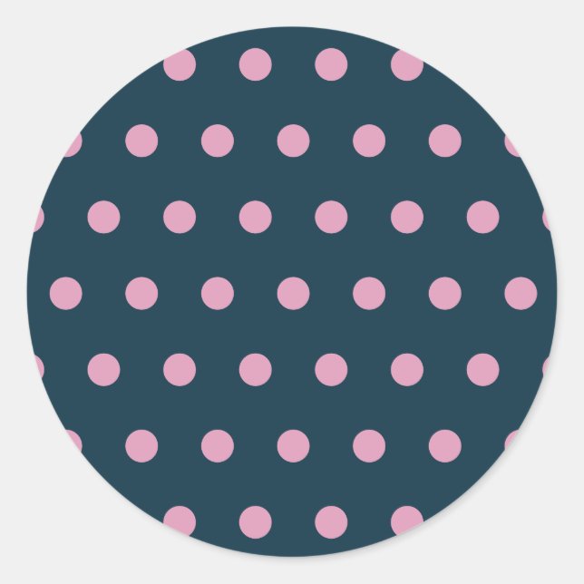 Polka Dot Round Pegatinas Medianoche Azul y rosa s (Anverso)